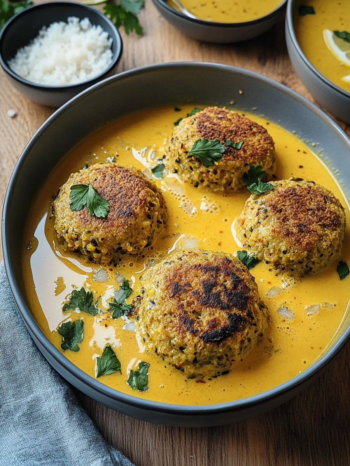 Vegane Linsendumplings in Currysauce