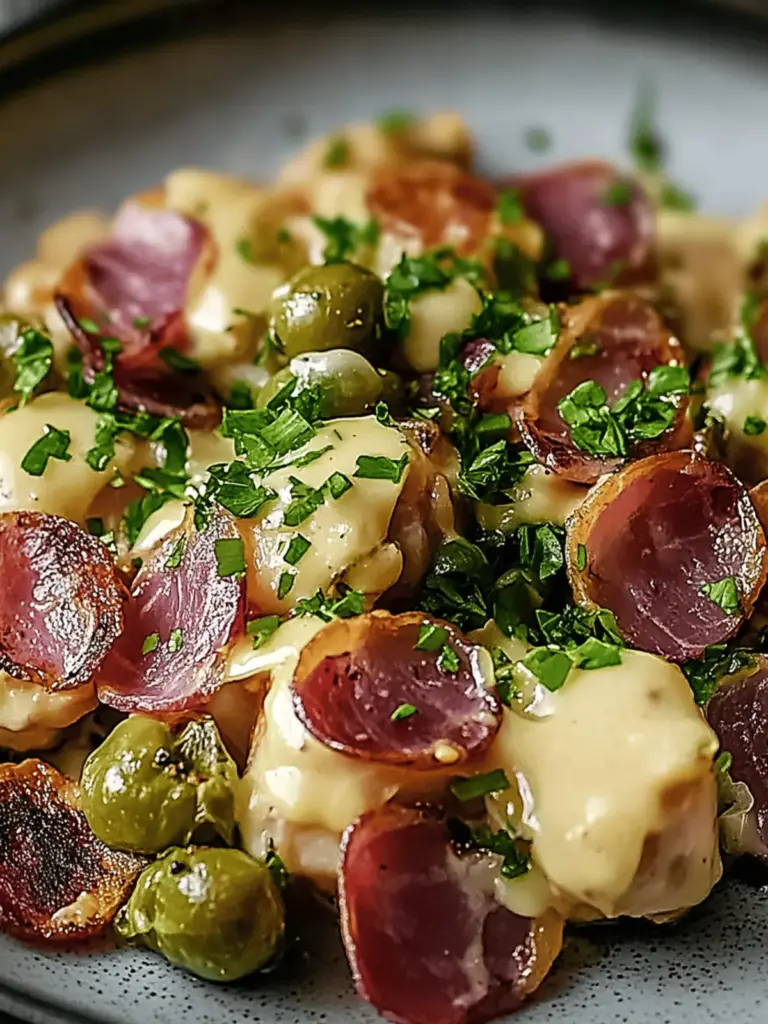 Gebratene Rosenkohl mit Speck und Senfsauce