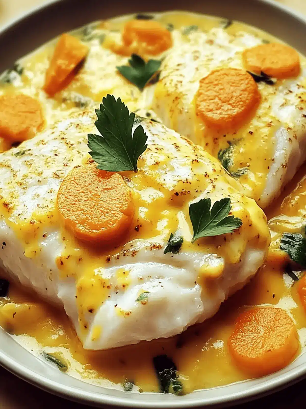 Pollock gebacken auf Senfkarotten