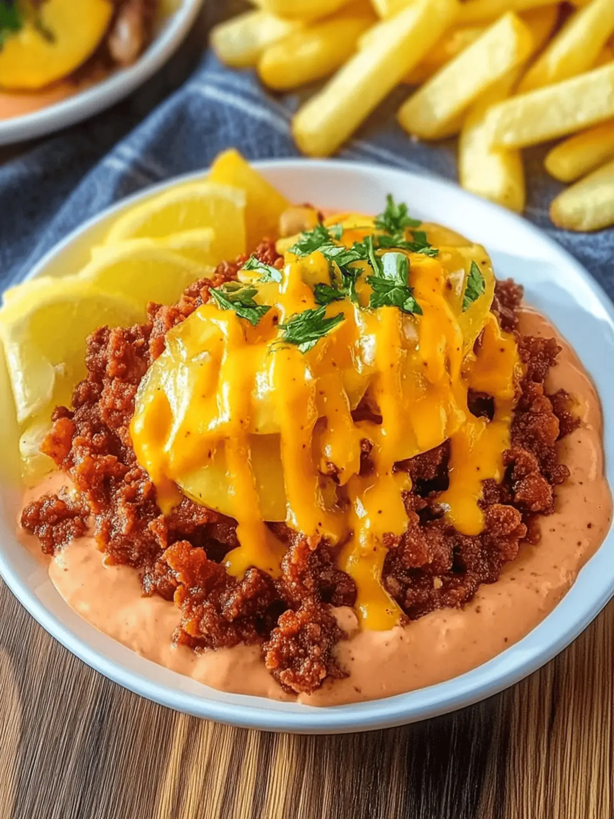 Beladene Pommes mit Rinderhackfleisch und Cheddar