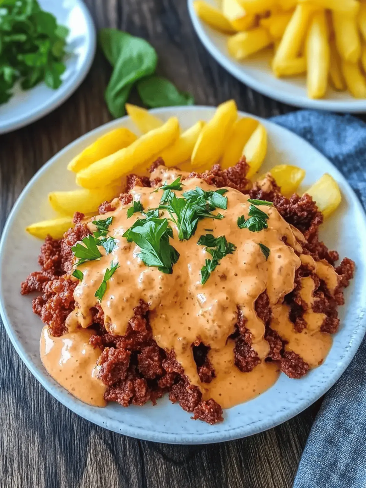 Beladene Pommes mit Rinderhackfleisch und Cheddar