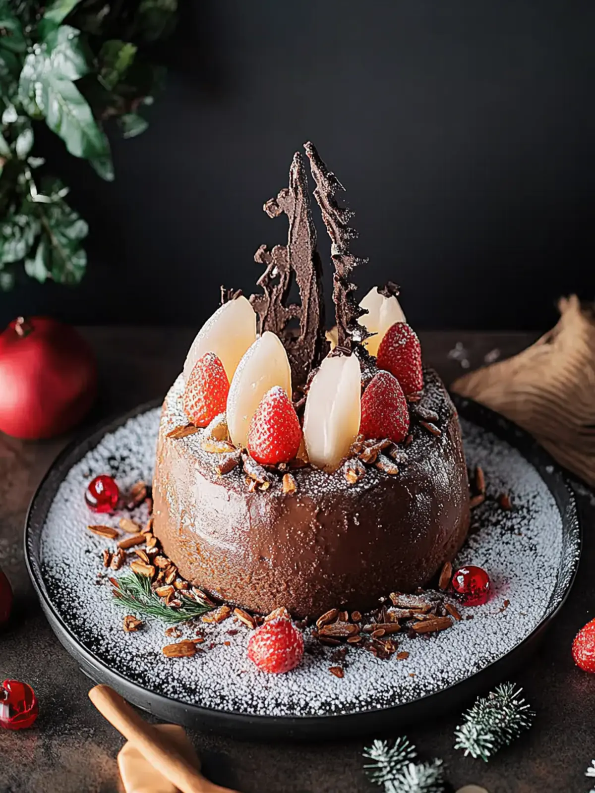 Wintermaulwurfskuchen mit Zimtcreme und Punschkirschen