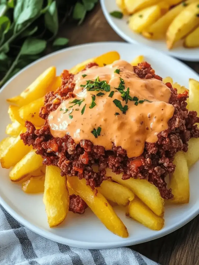 Beladene Pommes mit Rinderhackfleisch und Cheddar