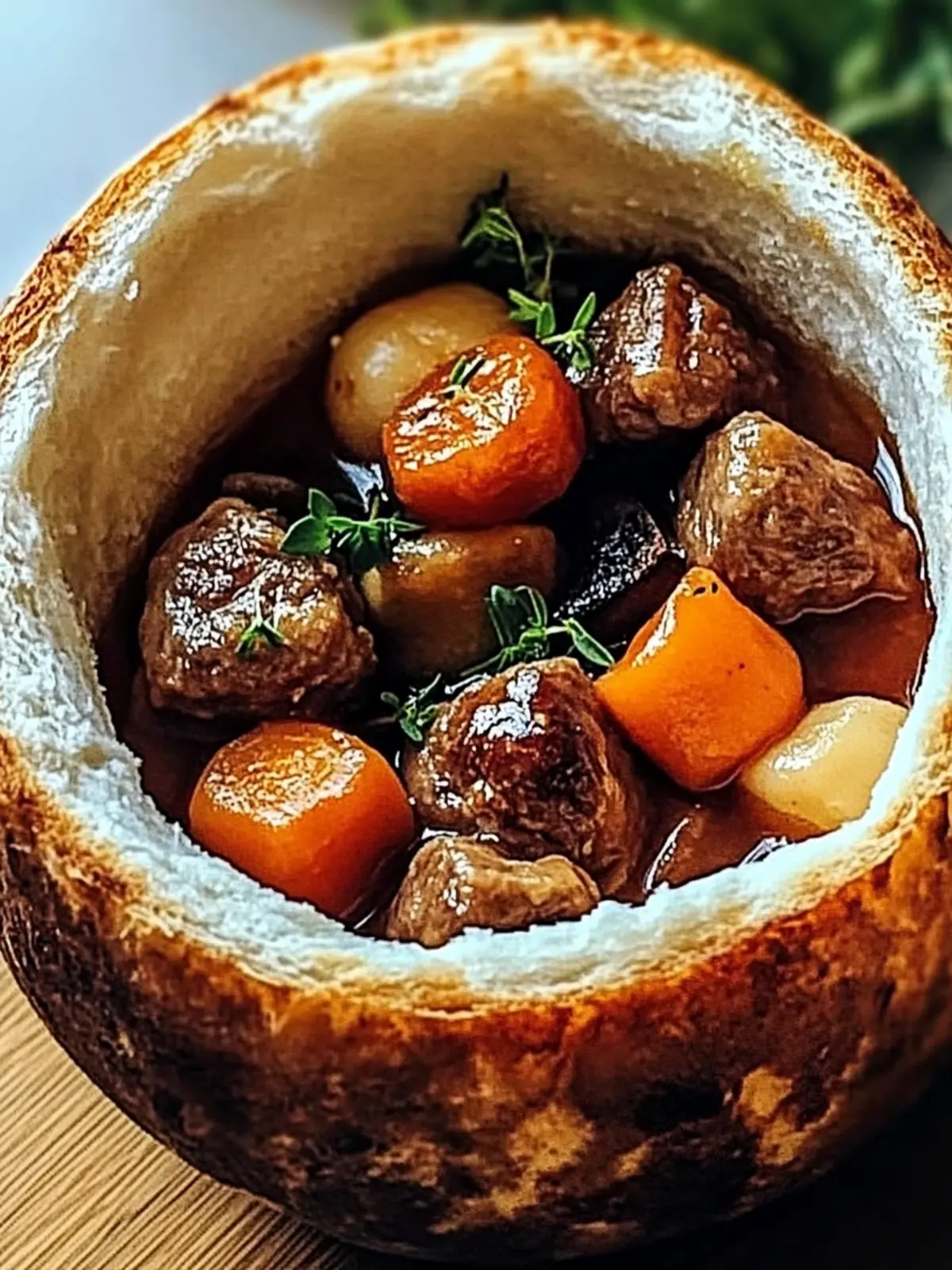 Herzhafter Rindfleischeintopf in Brotschalen