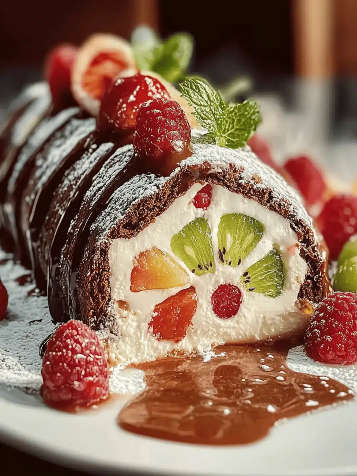 Ultimative Lebkuchen Bûche mit Fruchtkern