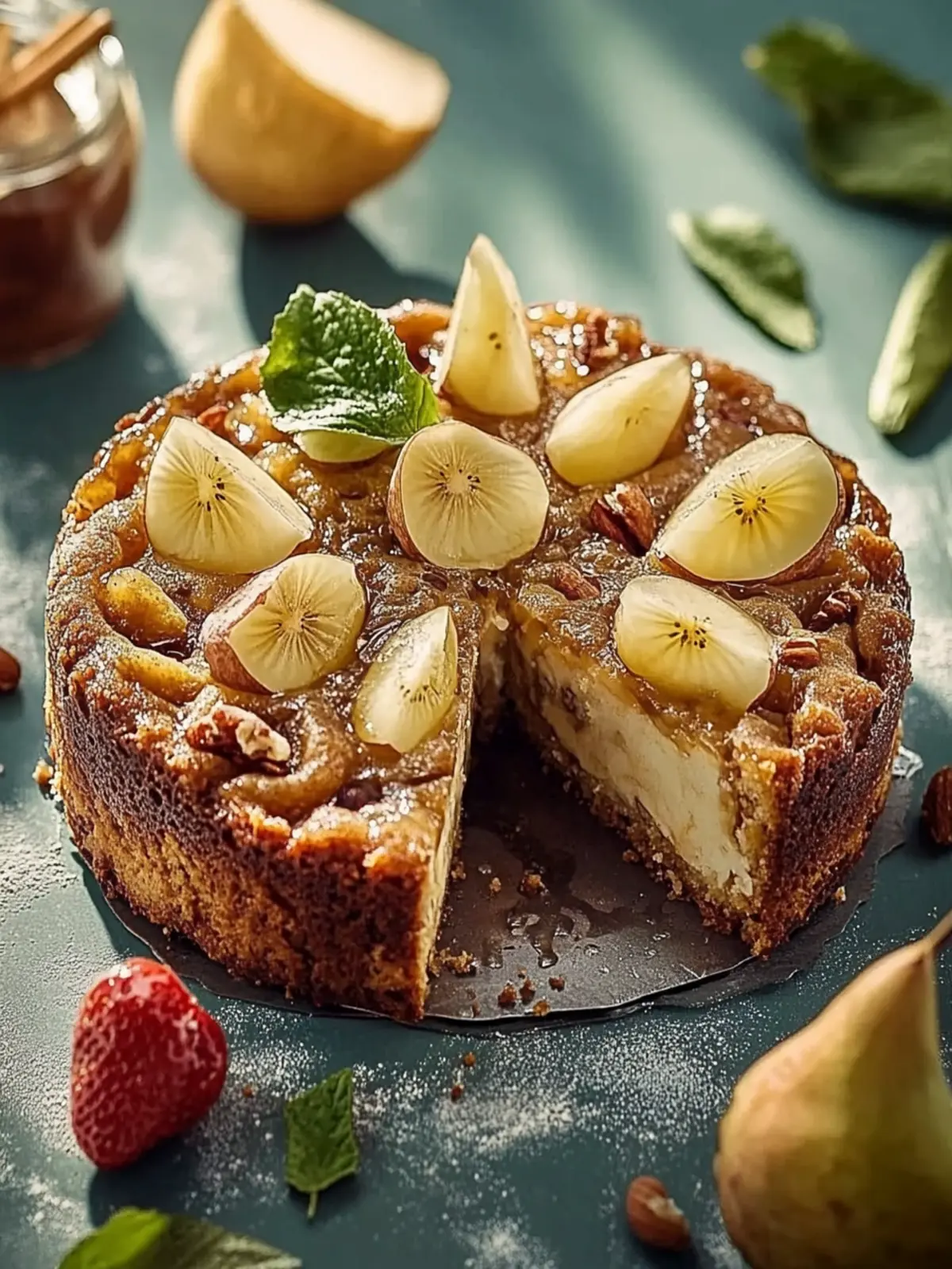 Backe einen Birnen- und Walnusskuchen