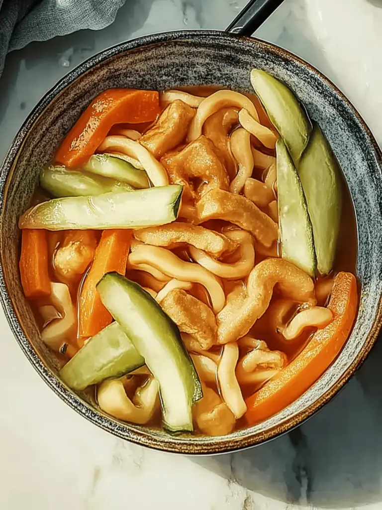 Udon-Nudeln Pfannengericht mit Hähnchen und Gemüse