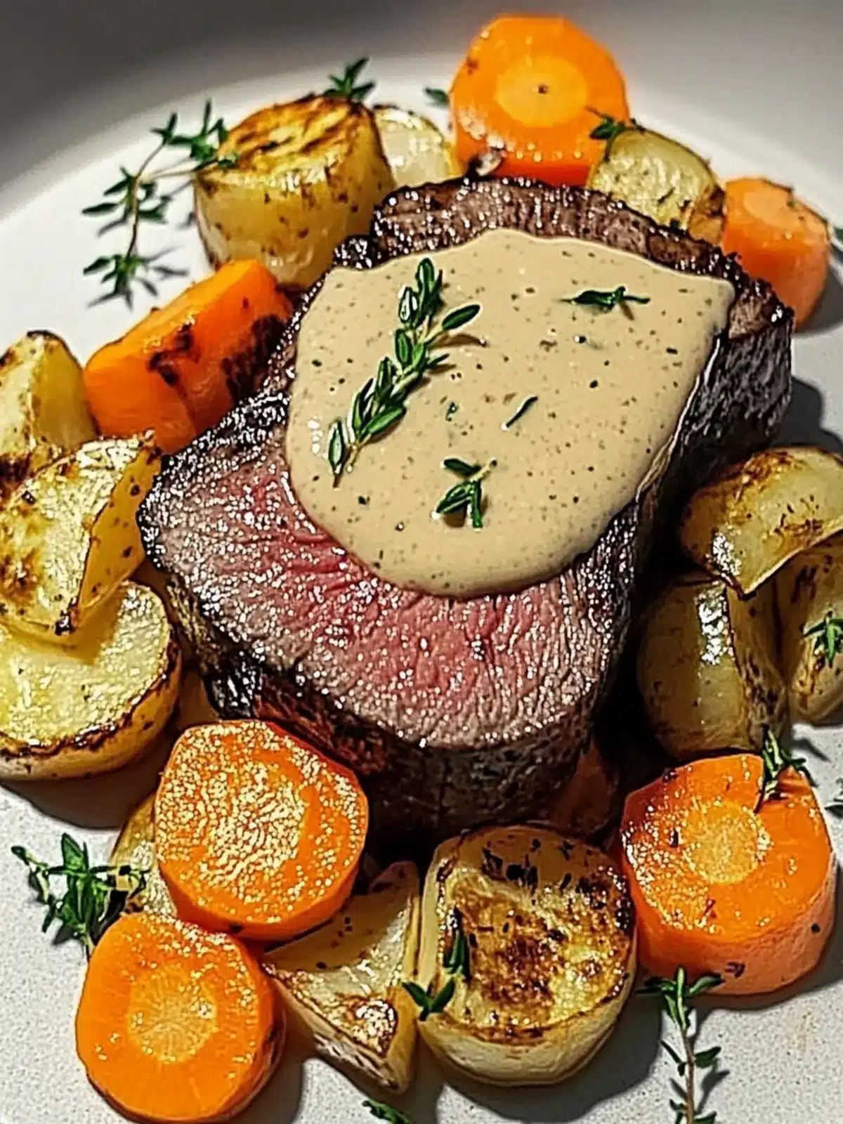 Genießen Sie Rinderfilet mit Knoblauch-Dijon-Cremesauce