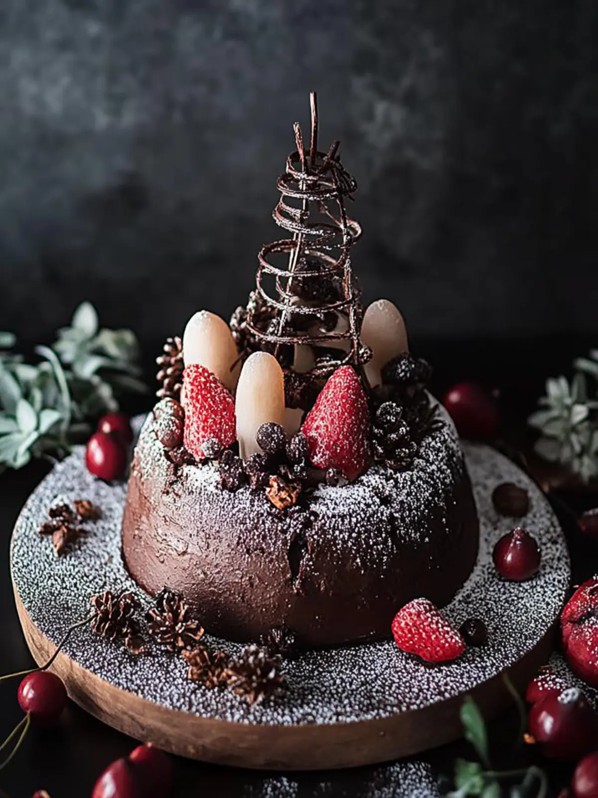 Wintermaulwurfskuchen mit Zimtcreme und Punschkirschen