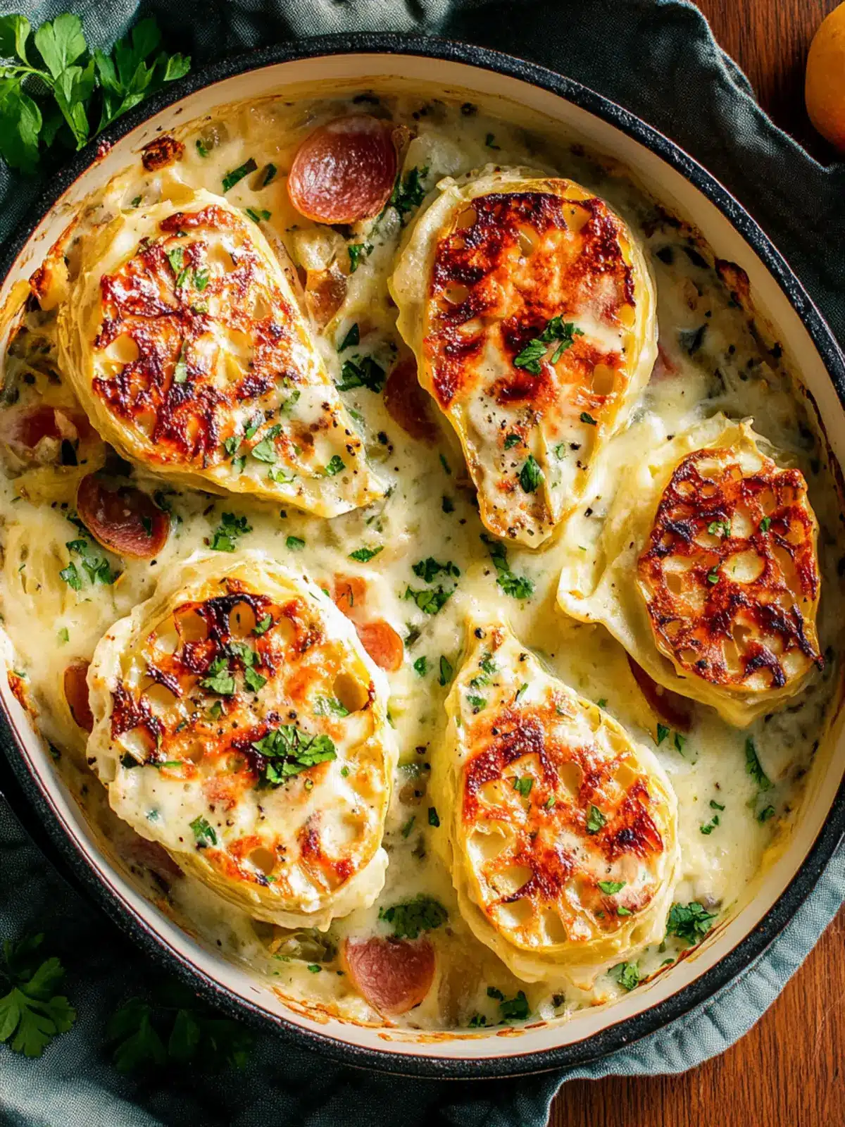 Cremig gebackener Spitzkohl mit einer Café de Paris Kruste