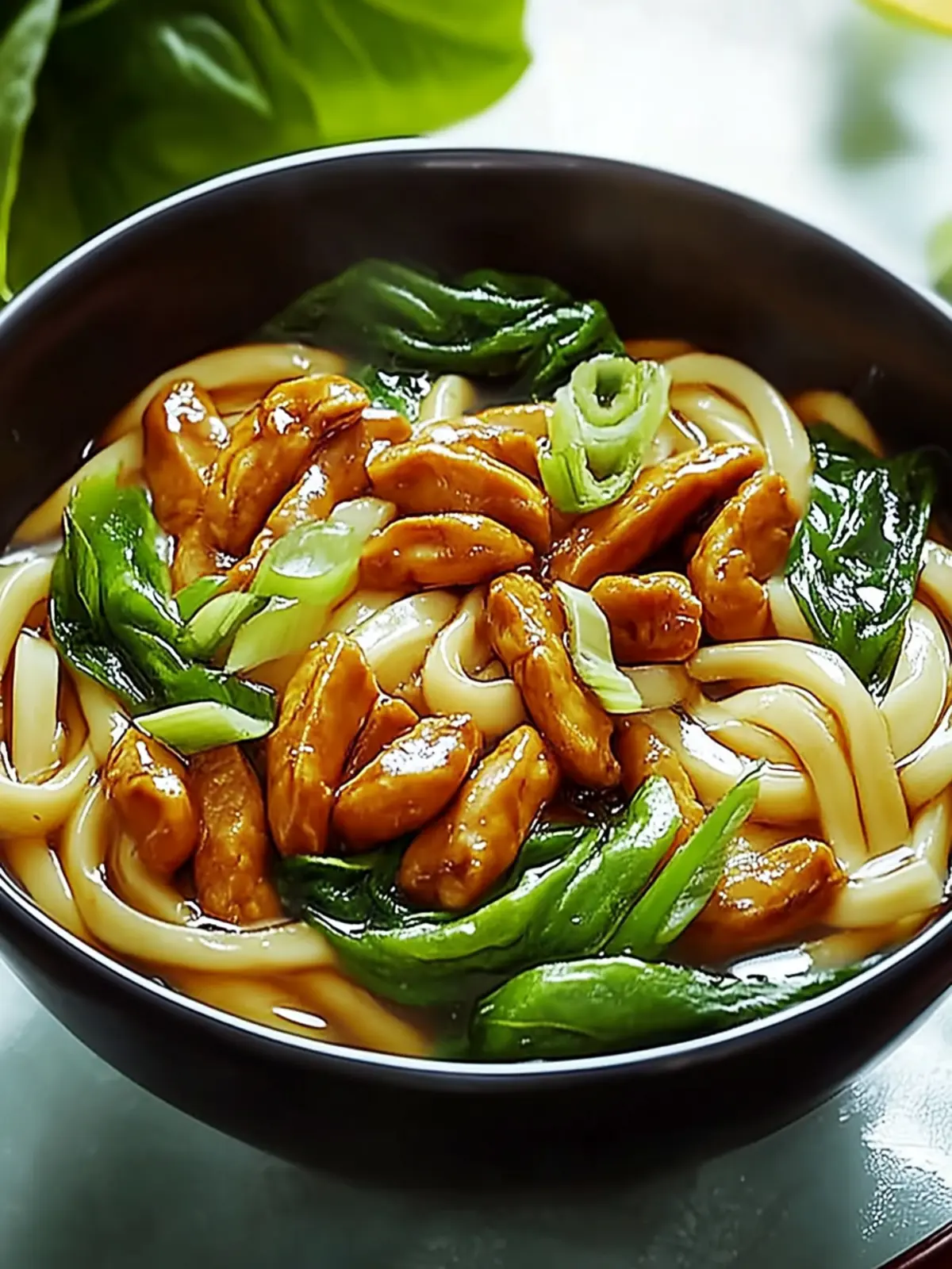 Teriyaki-Hühnchen-Udon-Nudeln mit Choy Sum