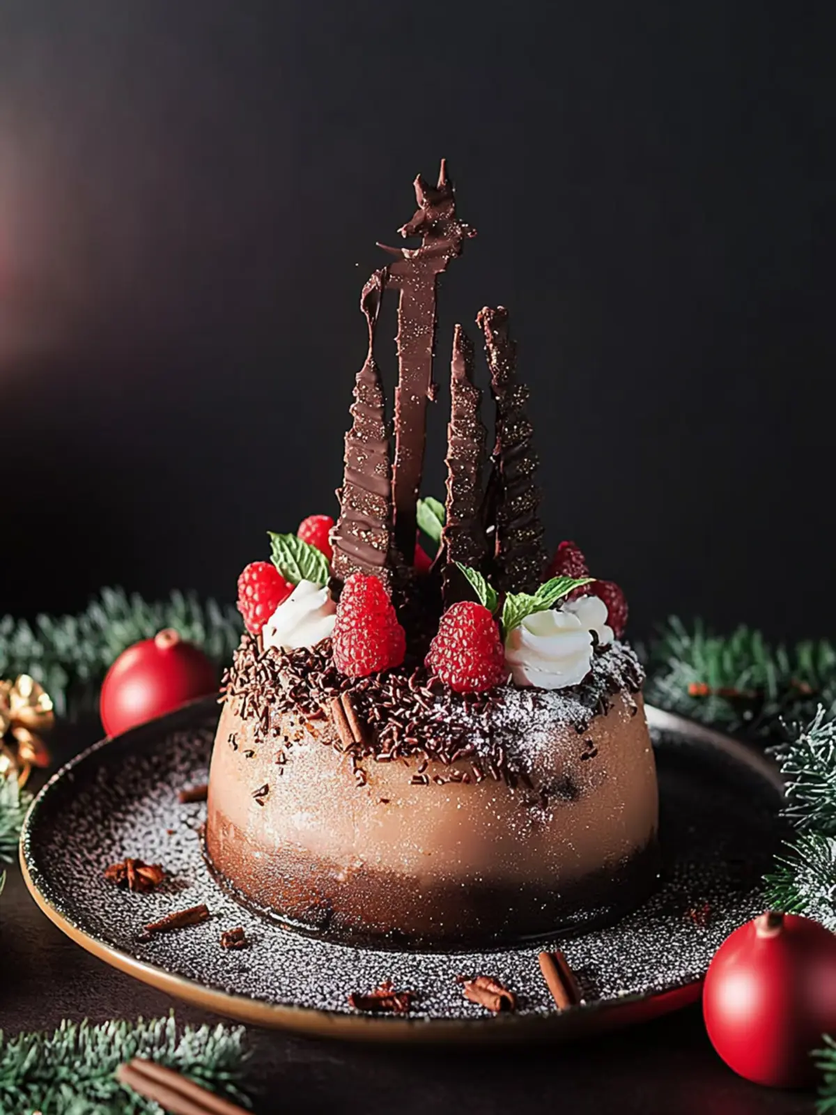 Wintermaulwurfskuchen mit Zimtcreme und Punschkirschen